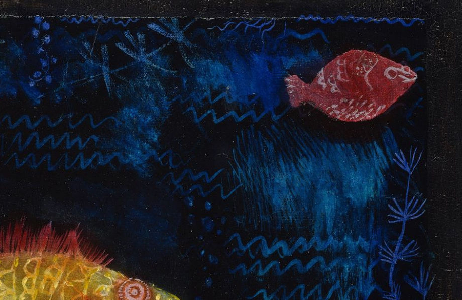 Detail 2: Red fish and blue marks in the upper right in The Goldfish